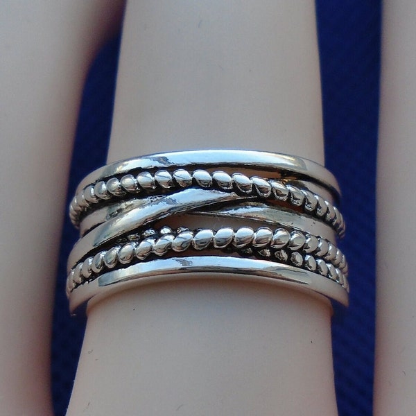 Chunky Silver Ring For Women, Weave Twist Adjustable Ring, Statement Ring, Gift For Her, Open Ring