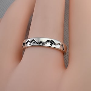 Silver Plated Mountain Ring, Adjustable Ring, Tree Pattern Ring, Open Band, Ring For Women