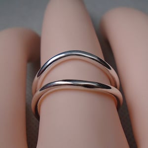 Chunky Wavy Silver Plated Ring For Women, Wavy Double Ring Adjustable,
