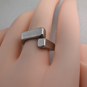 Chunky silverring för kvinnor Rektangulär ring, justerbar ring, öppen bandring, statementring, stapelring