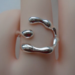 Chunky Abstract Irregular Liquid Metal Molten Silver Ring For Women Adjustable/Resizeable Open Band Silver Plated