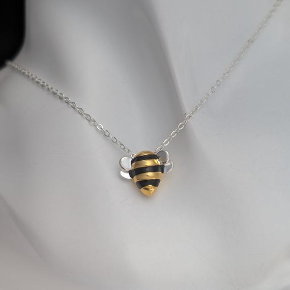 Bumble Bee Necklace For Women Pendant, Silver Plated Necklace Chain 18", Gold Honey Bee Necklace