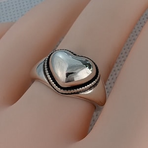 Chunky Sterling Silver Plated Heart Ring, Adjustable Ring For Women, Statement Ring, Boho Ring