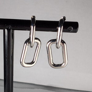 Link Chain Earrings, Silver Drop Dangle Earrings Paperclip, Hook Earrings, Sterling Silver Plated Huggie/Sleeper Earrings