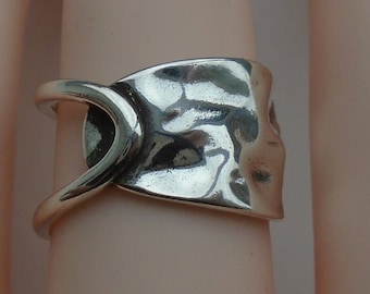 Dikke gehamerde zilveren ring voor vrouwen, minimalistische onregelmatige aanpassingsring, sterling zilver vergulde ring, aanpasbare open band