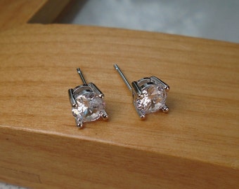 Crystal Stud Earrings 6mm Sterling Silver Plated, Cubic Zirconia Stud Earrings