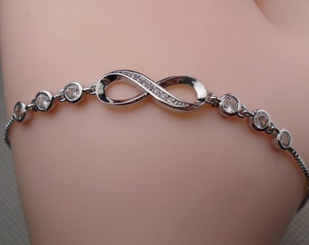 Infinity Tennis Silver Crystal Slider Bracelet 16cm + 4cm Adjustable