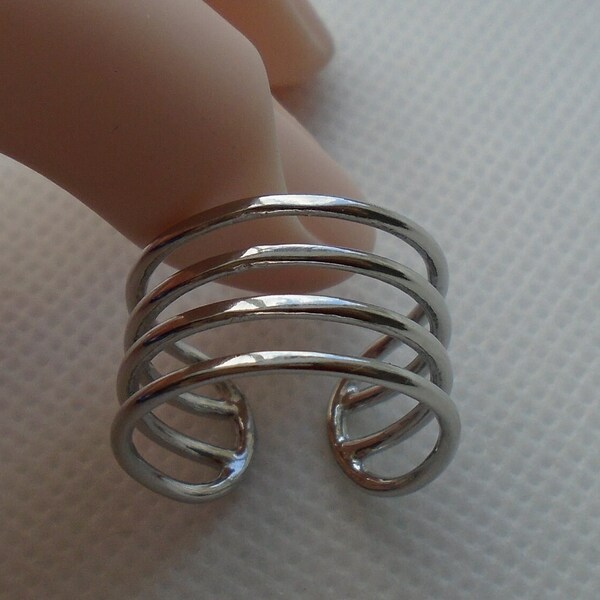 Silver Chunky Ring For Women, Adjustable Statement Ring, 4 Circles Multi Band Boho Ring