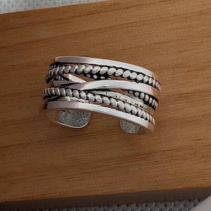 Chunky Silver Ring For Women, Weave Twist Adjustable Ring, Statement Ring, Gift For Her, Open Ring