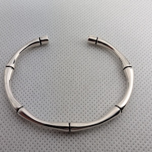 Silver Bangle Womens Bracelet,  Bamboo Open Cuff Bangle, Adjustable Silver Bracelet