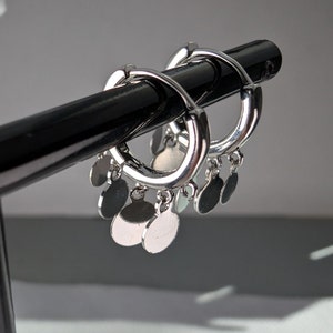 Silver Disc Hoop Huggies/Sleepers, Circles/Discs Round Earrings 12mm Silver Plated, Drop Dangle Circle Disc Hoops Earrings