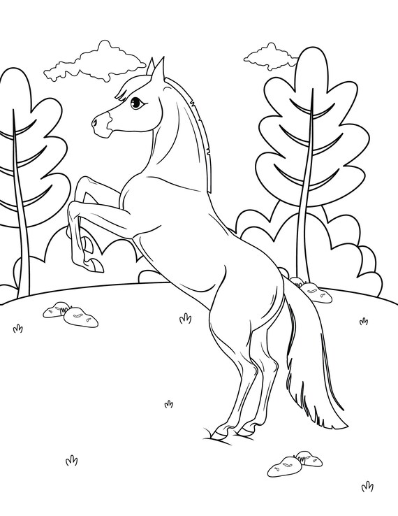 horse coloring pages stallion 4 digital coloring pages etsy