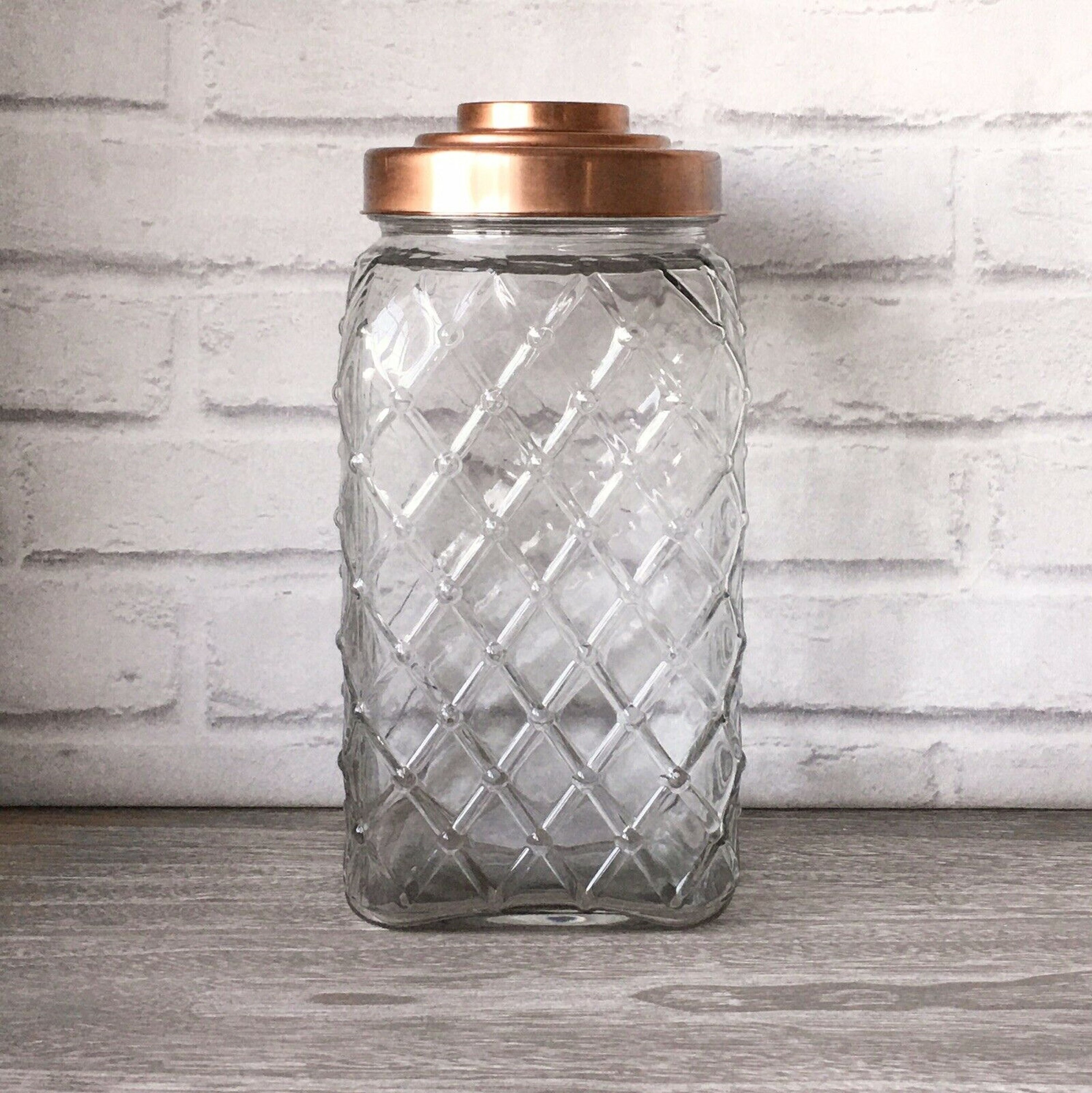 4L Large Glass Storage Jar Square Copper Lid Kitchen Biscuit Etsy