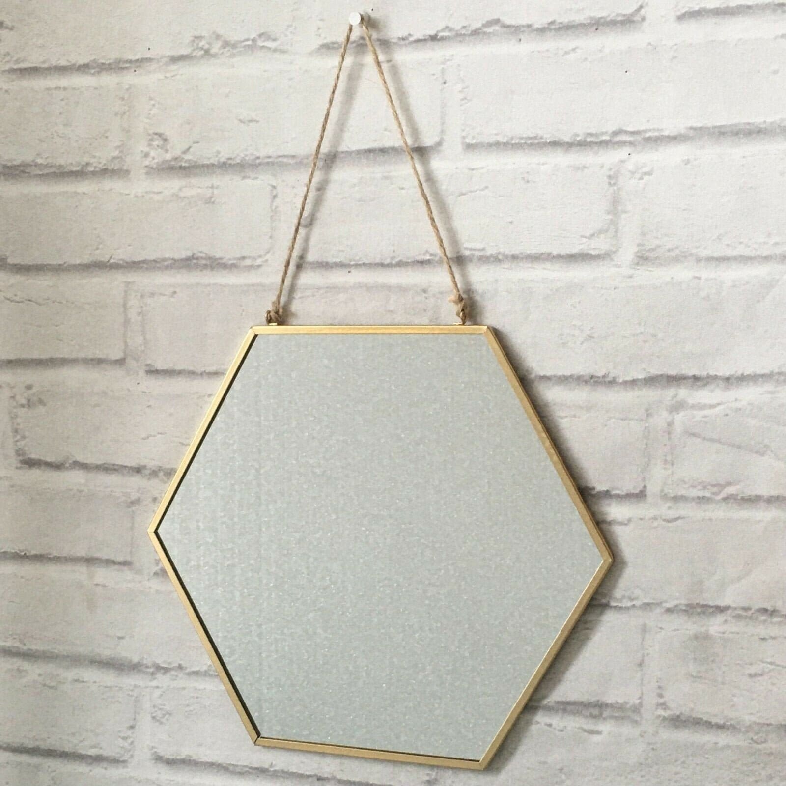 Medium Gold Hanging Hexagon Wall Mirror Metal Rope Geometric Etsy