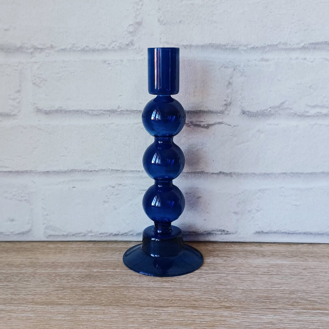 Deep Blue Glass Bubble Candle Stick Dinner Taper Candle Holder Etsy