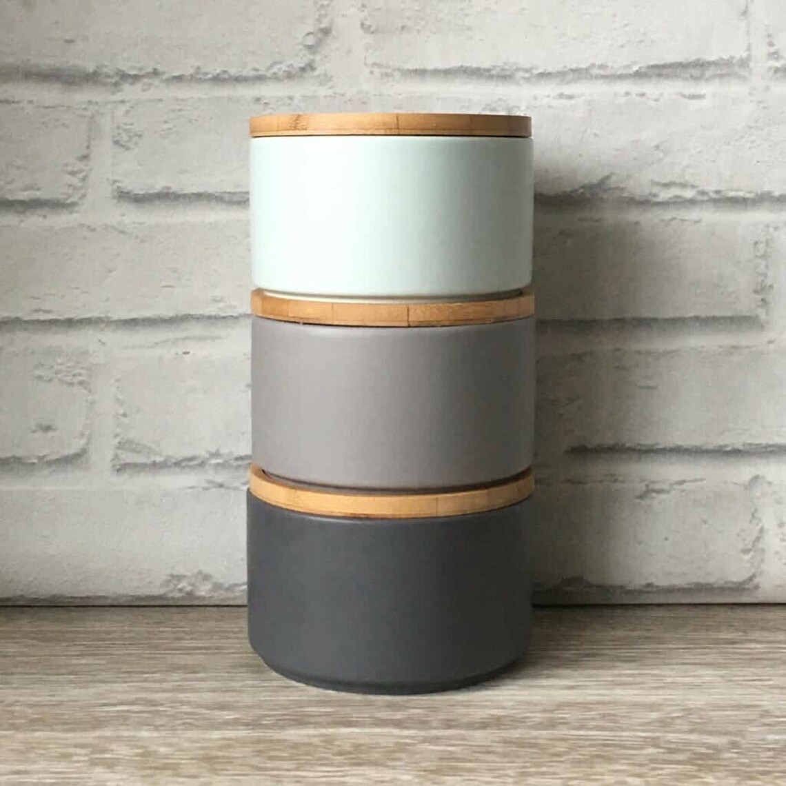 Stacking Jars in Shades of Gray Duck Egg Blue for Beverages