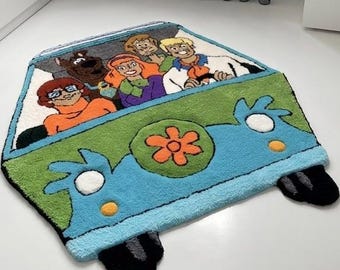 Alfombra Myster Machine Tufted: Alfombra con personaje de dibujos animados divertidos, hilo acrílico de bambú