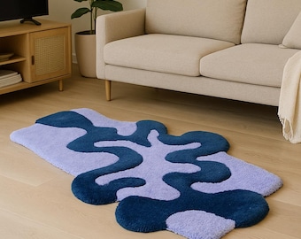 Alfombra ondulada hecha a mano: arte abstracto moderno para el suelo