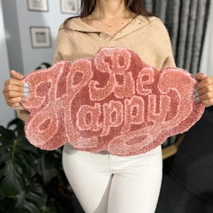 Be Happy Tufted Rug / Handmade Rug, Custom Rug, Tufting rugs, Housewarming Gifts, Home Decor, Handmade Gift, Home Gift Tufted Rug