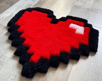 Pixel Heart Tufted Rug: Handmade Acrylic-Bamboo Love Decor