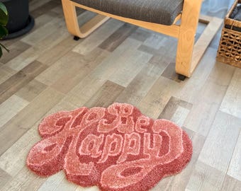 Be Happy Tufted Rug: Handmade Acrylic & Bamboo Home Decor