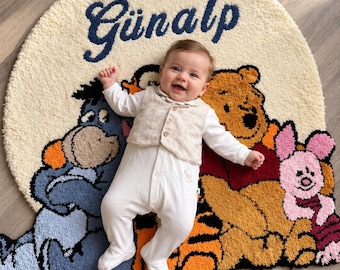 Handmade Premium Baby Rug – Personalized 100% Cotton Nursery Rug, Custom Name Decor, Newborn Baby Gift, Luxury Kids Room Decor