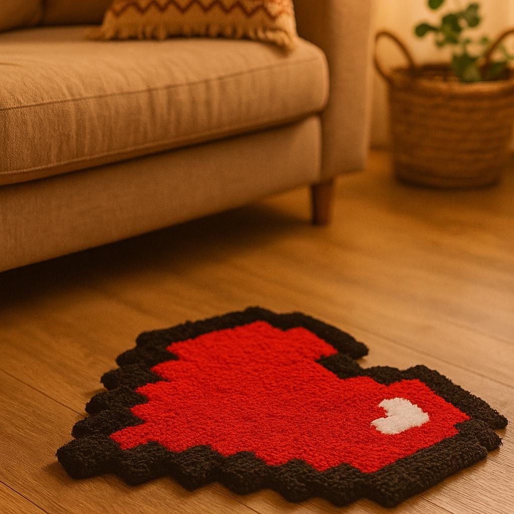 Pixel Heart Hand Tufted Rug: Acrylic-bamboo Sweet Decor - Etsy