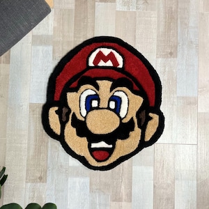 Retro Game-Themed Fringed Rug: Red Acrylic 19“-35”