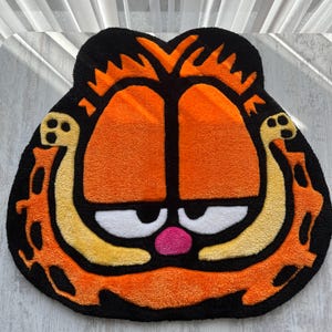 Orange Cat Tufted Rug | Handmade Tufted Rug, Cartoon Character Carpet, Quality Gifts, Man Cave, Gifts For Kids, Pet Themed Home Gift Rug