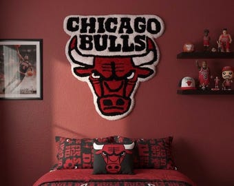 Alfombra de mechones de los Chicago Bulls: logotipo del equipo de baloncesto en rojo y blanco, 45 cm