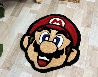 Handmade Tufted Mustachioed Hero Rug: Retro Gamer Decor