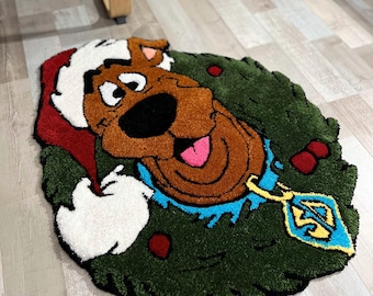 Alfombra navideña con diseño de perro de dibujos animados: Alfombra acrílica con mechones marrones y verdes, de 48 a 89 cm