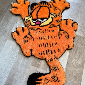 Handgemaakt oranje kattenkleed, cartoon kat getuft tapijt, schattig kattendecor voor kinderkamer, tapijt speelkamer, uniek handgemaakt vloerkleed