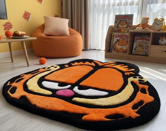 Alfombra de pelo largo para gatos Garf*eld: Alfombra acrílica y de bambú naranja, de 48 a 89 cm