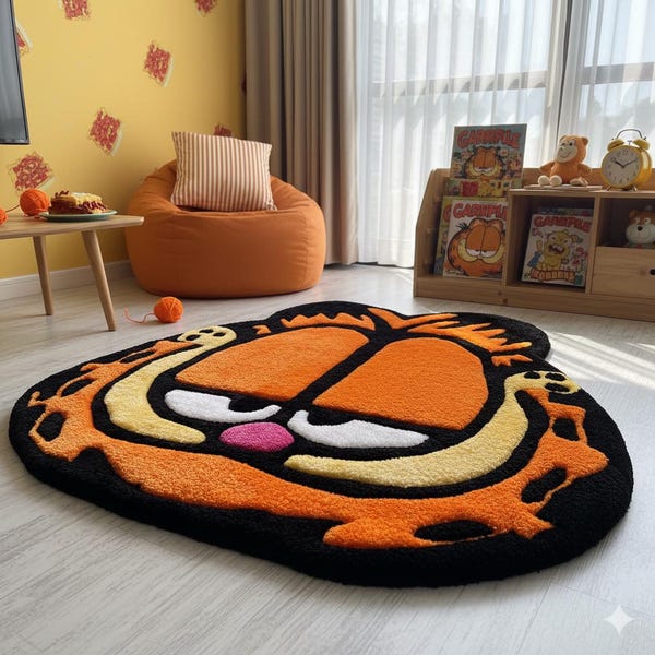 Garf*eld Cat Tufted Rug: Orange Acrylic-Bamboo Carpet 19"-35"