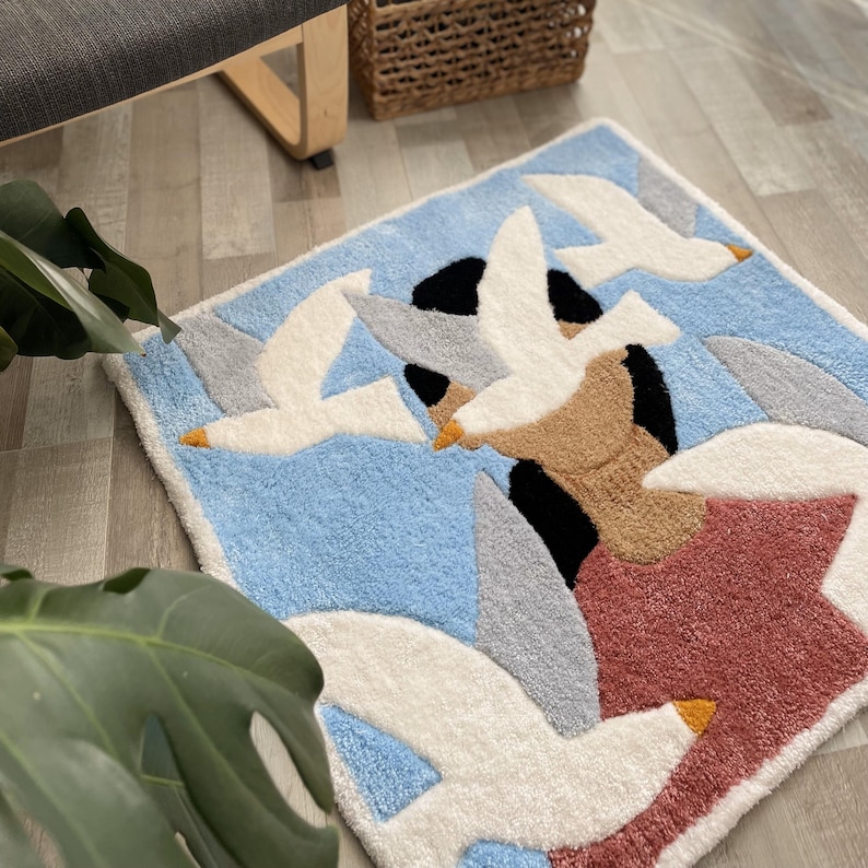 Handmade Tufted Rug: Shaggy Acrylic & Bamboo Blend, 'Free Woman' Design image 1