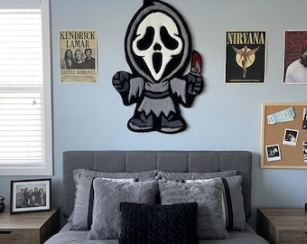 Handmade Spooky Ghost Tufted Rug – Gothic Horror Decor, Halloween Room Accent, Creepy Wall Art, Gift for Horror Lovers