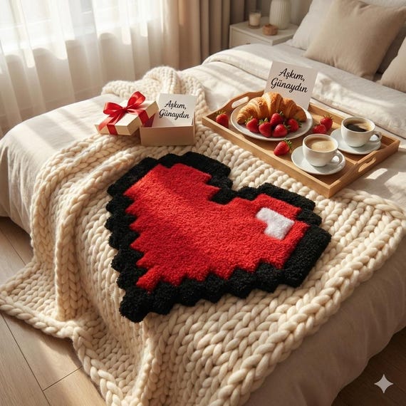Pixel Heart rug タフティングラグ Pixel Heart Hand Tufted Rug: Acrylic-bamboo Sweet Decor - Etsy