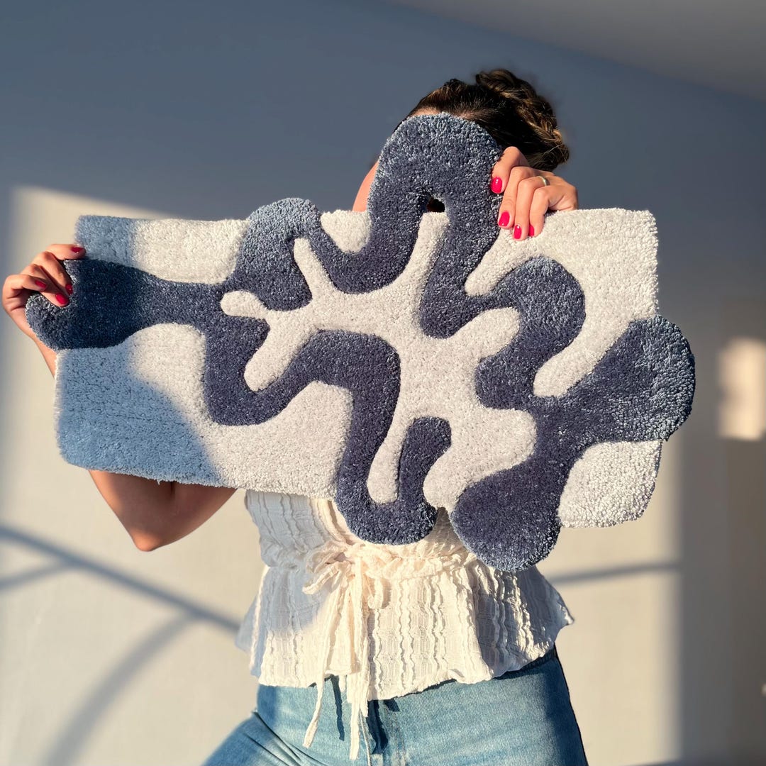 Wavy Tufted Rug, Light Blue Abstract Rug, Handmade Wavy Floor Carpet ...