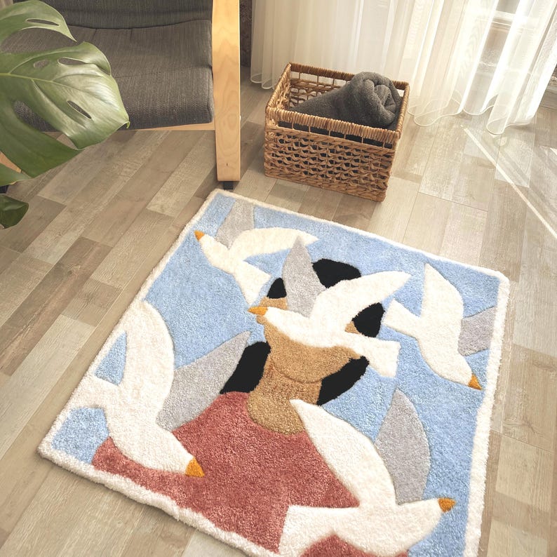 Handmade Tufted Rug: Shaggy Acrylic & Bamboo Blend, 'Free Woman' Design image 4