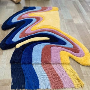 Hand Tufted Wavy Rug / Handmade Rug, Custom Rug, Tuft Rug, Housewarming Gifts, Fluffy Rug, Handmade Gift, Home Gifts Tufted Rug