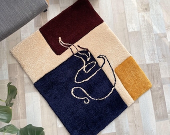 Handmade Coffee Cup Tufted Rug: Cozy Kitchen Decor (90x75cm)