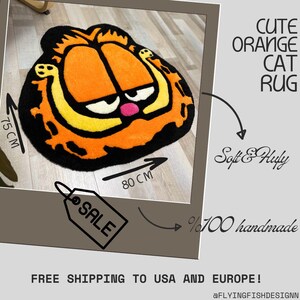 Bonita alfombra de gato naranja, alfombra con mechones hecha a mano, alfombra de gato de dibujos animados, regalo personalizado, alfombra personalizada para mascotas, regalo para niños, regalos para el día de la mujer