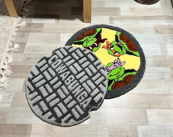 Alfombra de tortugas de dibujos animados hecha a mano: decoración de sala de juegos de las Tortugas Heroínas