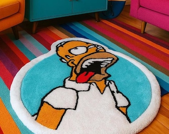 Alfombra de dibujos animados hecha a mano: acrílico y bambú, azul y blanco, 27 pulgadas