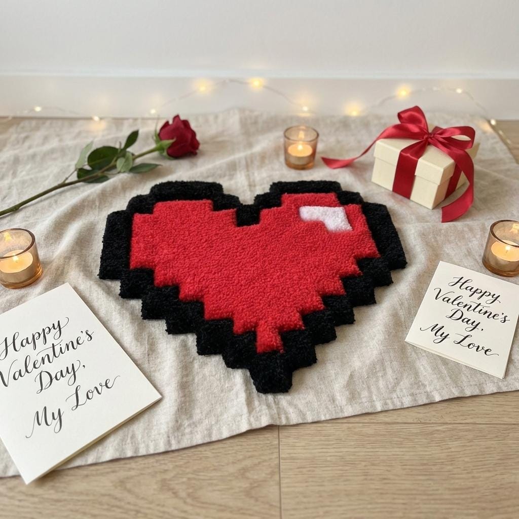Pixel Heart Hand Tufted Rug: Acrylic-bamboo Sweet Decor - Etsy