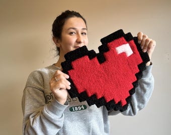 Pixel Heart Hand Tufted Rug: Acrylic-bamboo Sweet Decor - Etsy