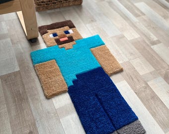 Pixel Adventurers Tufted Rug: Handmade Acrylic & Bamboo Blend