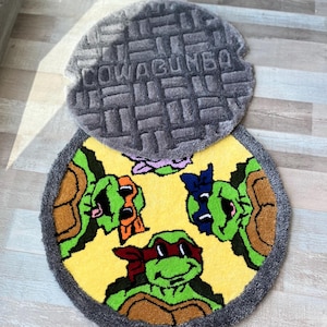 かわいいカメのタフテッドラグ、手作りの漫画カメのラグ、クールなヒーローカメのラグ、男の子の部屋の装飾、ゲームルームのラグ、パーソナライズされたギフト