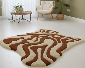 Alfombra Lawa con mechones: diseño abstracto ondulado para sala de estar, 31 pulgadas
